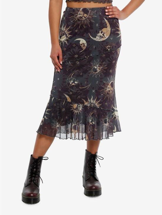 Cosmic Aura Dresses & Skirts - Cosmic Aura Hot Topic Celestial Skull Midi Skirt XL